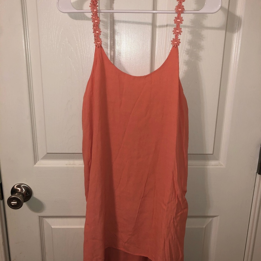 Coral dress with flower straps